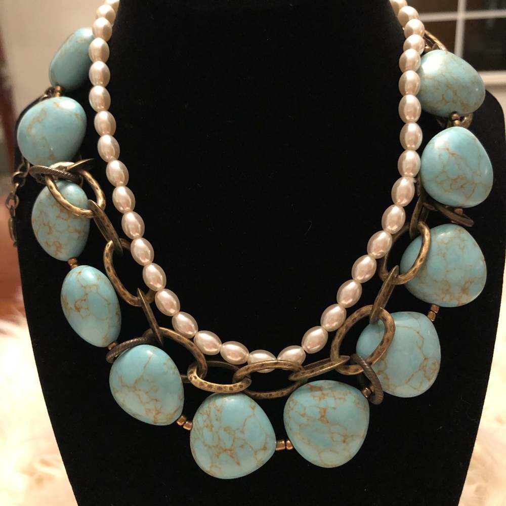 Premier Designs Turquoise and Pearl Necklace